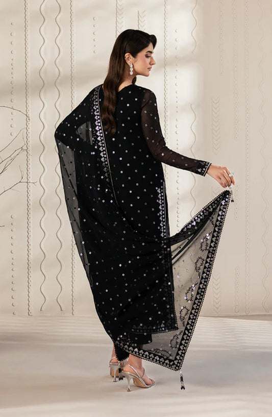 Bayaan by Zarif Embroidered Chiffon Unstitched 3 Piece Suit - 07 Siyara - ZRF26BYN - Black - Festive Collection
