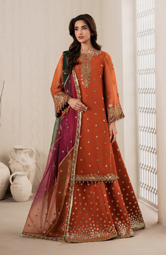 Bayaan by Zarif Embroidered Chiffon Unstitched 3 Piece Suit - 02 Sunoor - ZRF26BYN - Orange - Festive Collection