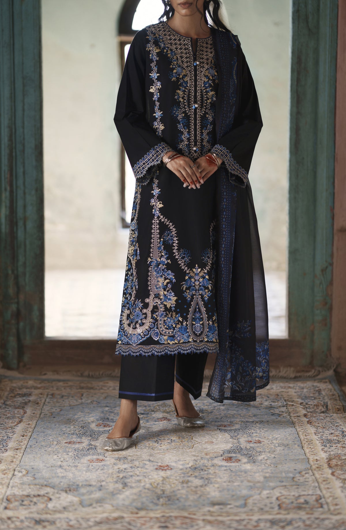 Before Sunset by Casual Lite Embroidered Cotton Lawn Stitched 3 Piece Suit - Midnight Royalty - CL26BSNT - Blue - Summer Collection