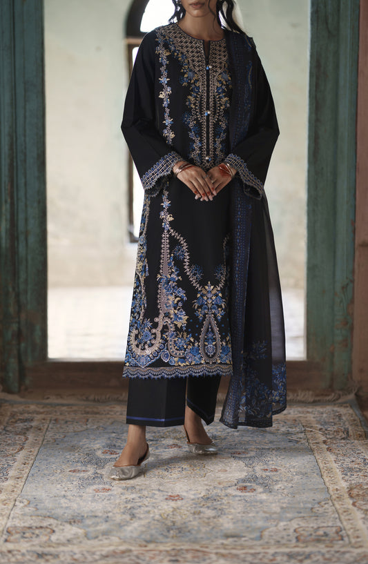 Before Sunset by Casual Lite Embroidered Cotton Lawn Stitched 3 Piece Suit - Midnight Royalty - CL26BSNT - Blue - Summer Collection