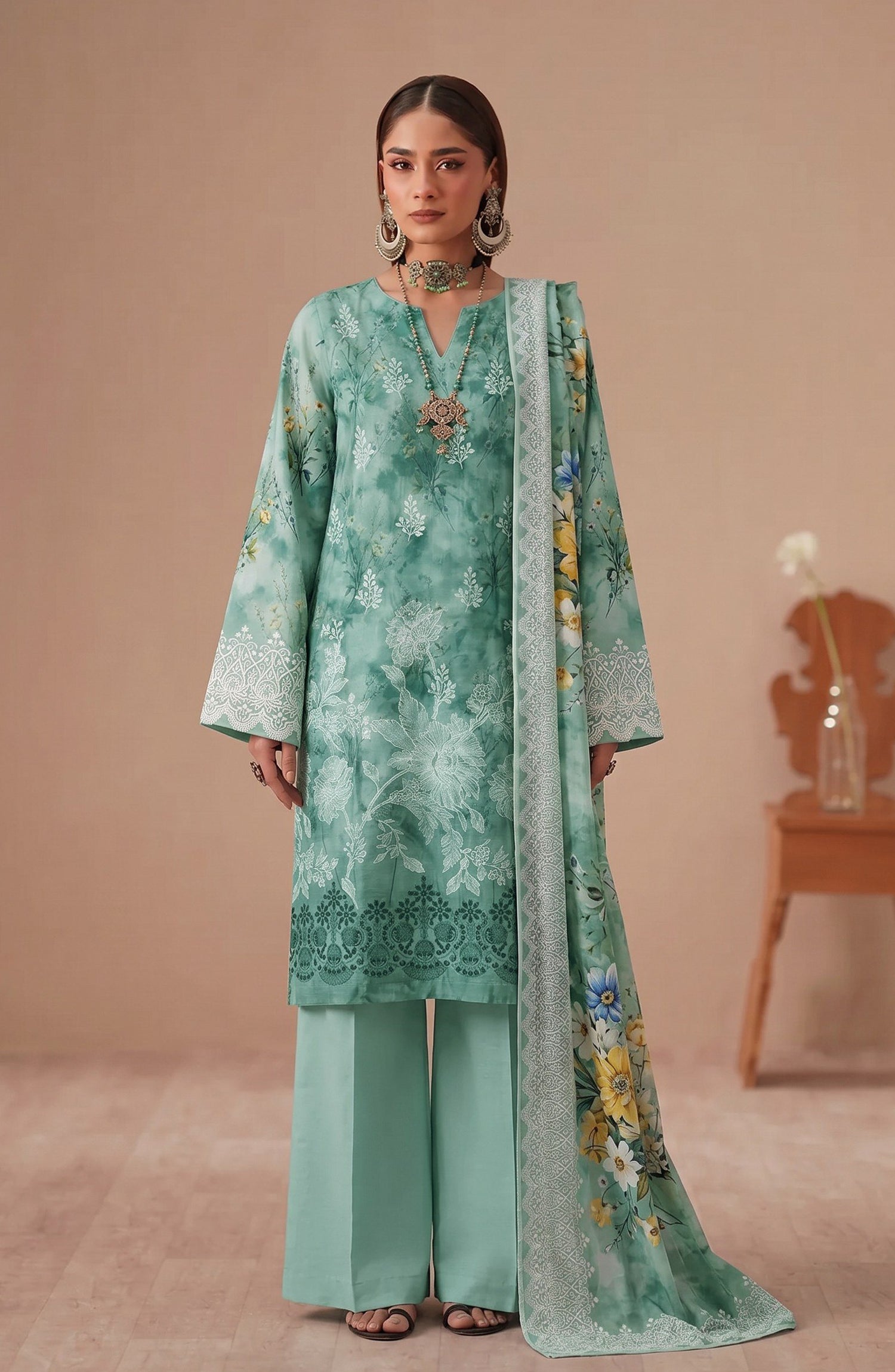 Bella by Amna Khadija Embroidered Viscose Unstitched 3 Piece Suit - D-03 - AM26BEL - Sea Green - Winter Collection