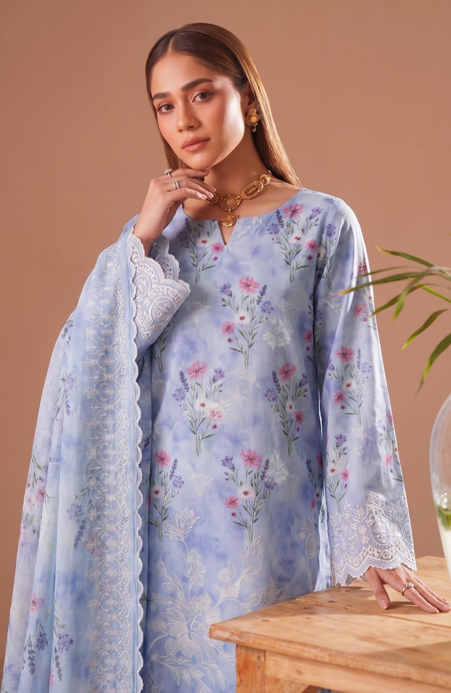 Bella by Amna Khadija Embroidered Viscose Unstitched 3 Piece Suit - D-05 - AM26BEL - Sky Blue - Winter Collection