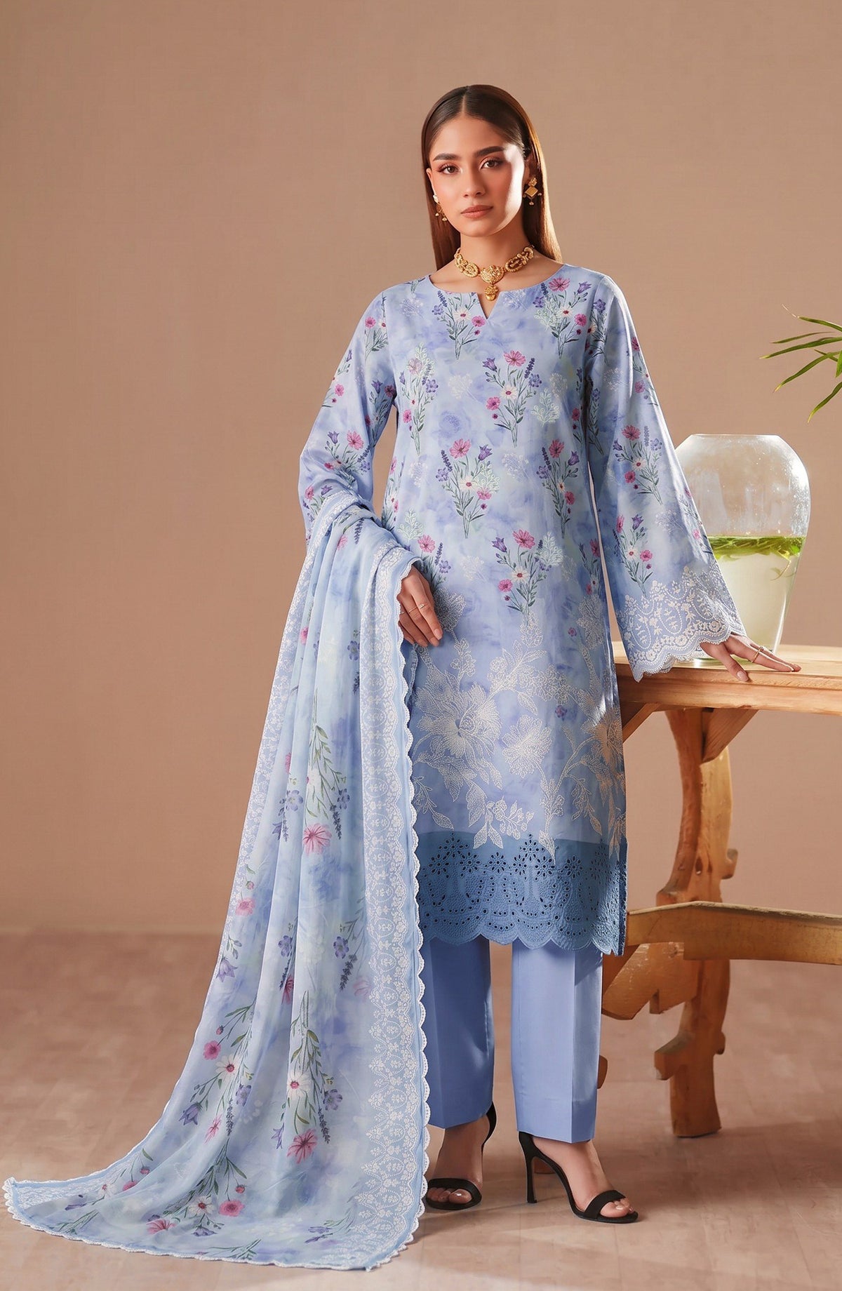 Bella by Amna Khadija Embroidered Viscose Unstitched 3 Piece Suit - D-05 - AM26BEL - Sky Blue - Winter Collection