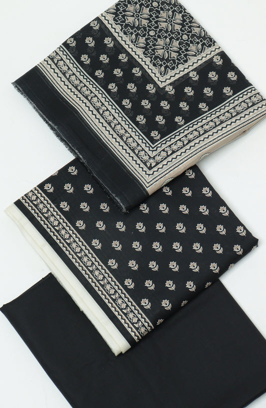 Bin Saeed Printed Cambric Unstitched 3 Piece Suit - D-01 - BS26CMP - Black - Winter Collection
