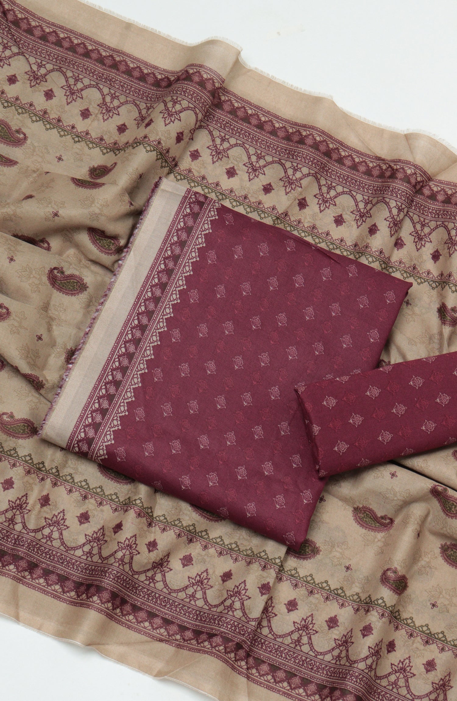 Bin Saeed Printed Cambric Unstitched 3 Piece Suit - D-05 - BS26CMP - Maroon - Winter Collection