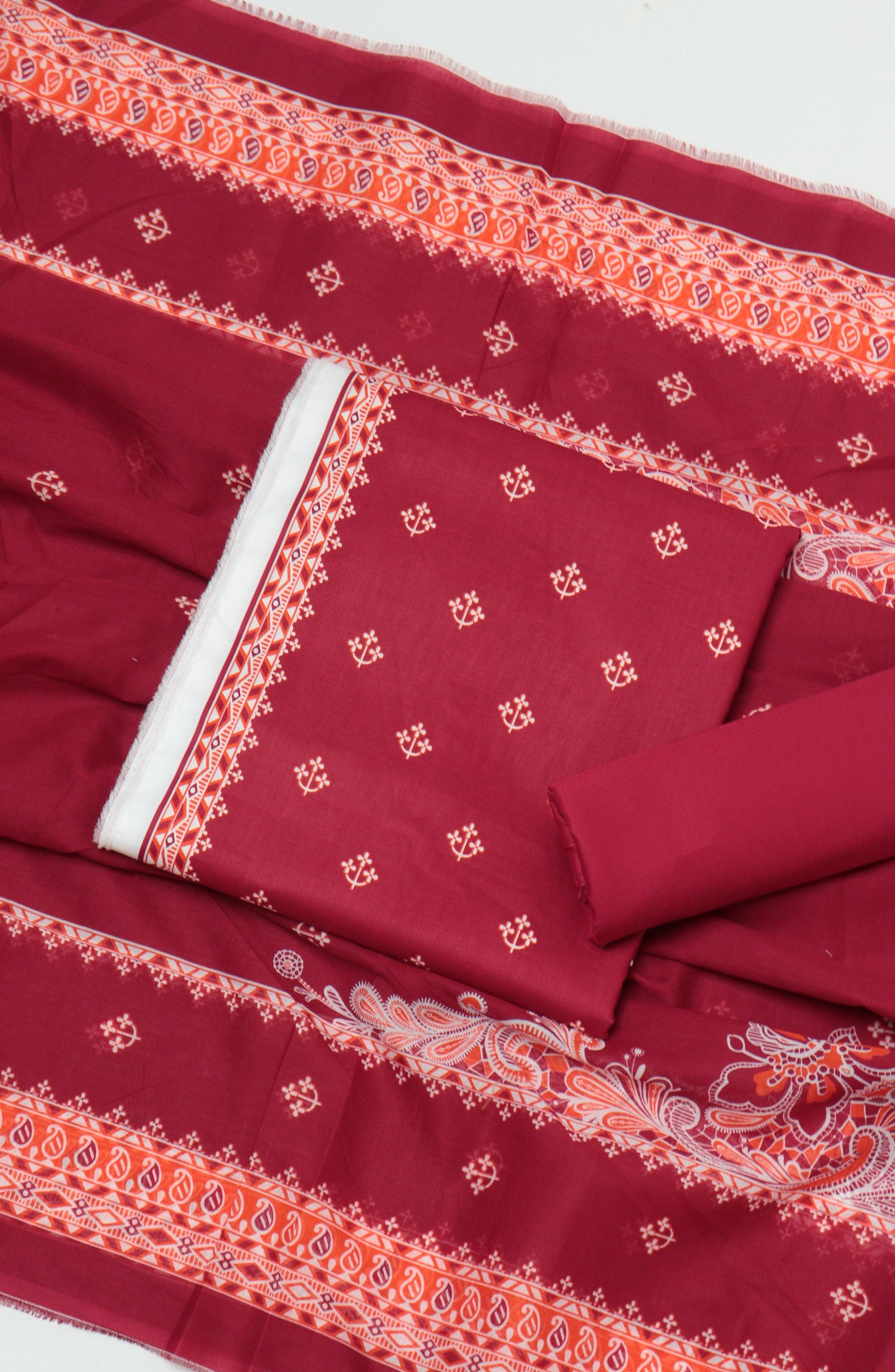 Bin Saeed Printed Cambric Unstitched 3 Piece Suit - D-08 - BS26CMP - Red - Winter Collection