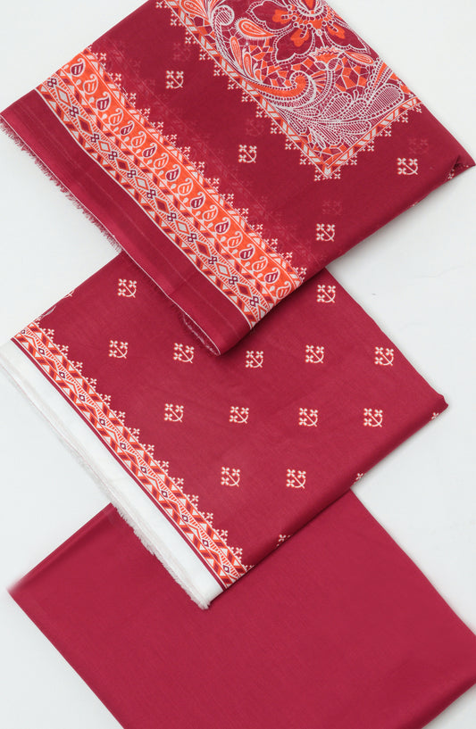 Bin Saeed Printed Cambric Unstitched 3 Piece Suit - D-08 - BS26CMP - Red - Winter Collection