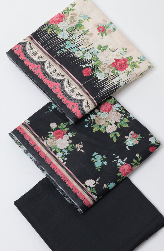 Bin Saeed Printed Khaddar Unstitched 3 Piece Suit - D-02 - BS26KTR - Black - Winter Collection