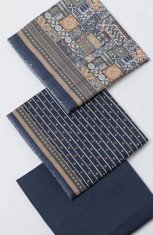 Bin Saeed Printed Khaddar Unstitched 3 Piece Suit - D-04 - BS26KTR - Blue - Winter Collection