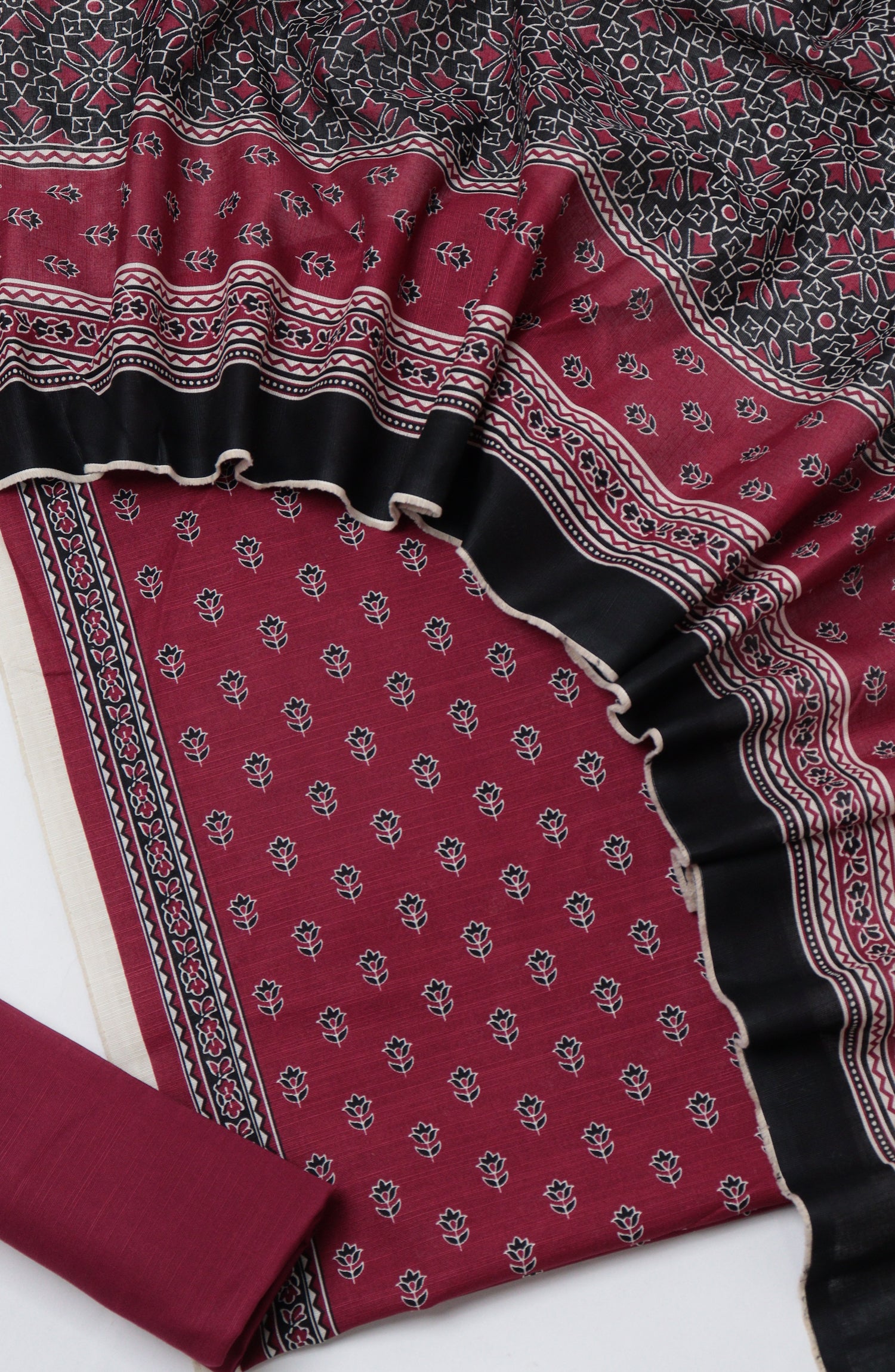 Bin Saeed Printed Khaddar Unstitched 3 Piece Suit - D-08 - BS26KTR - Red - Winter Collection