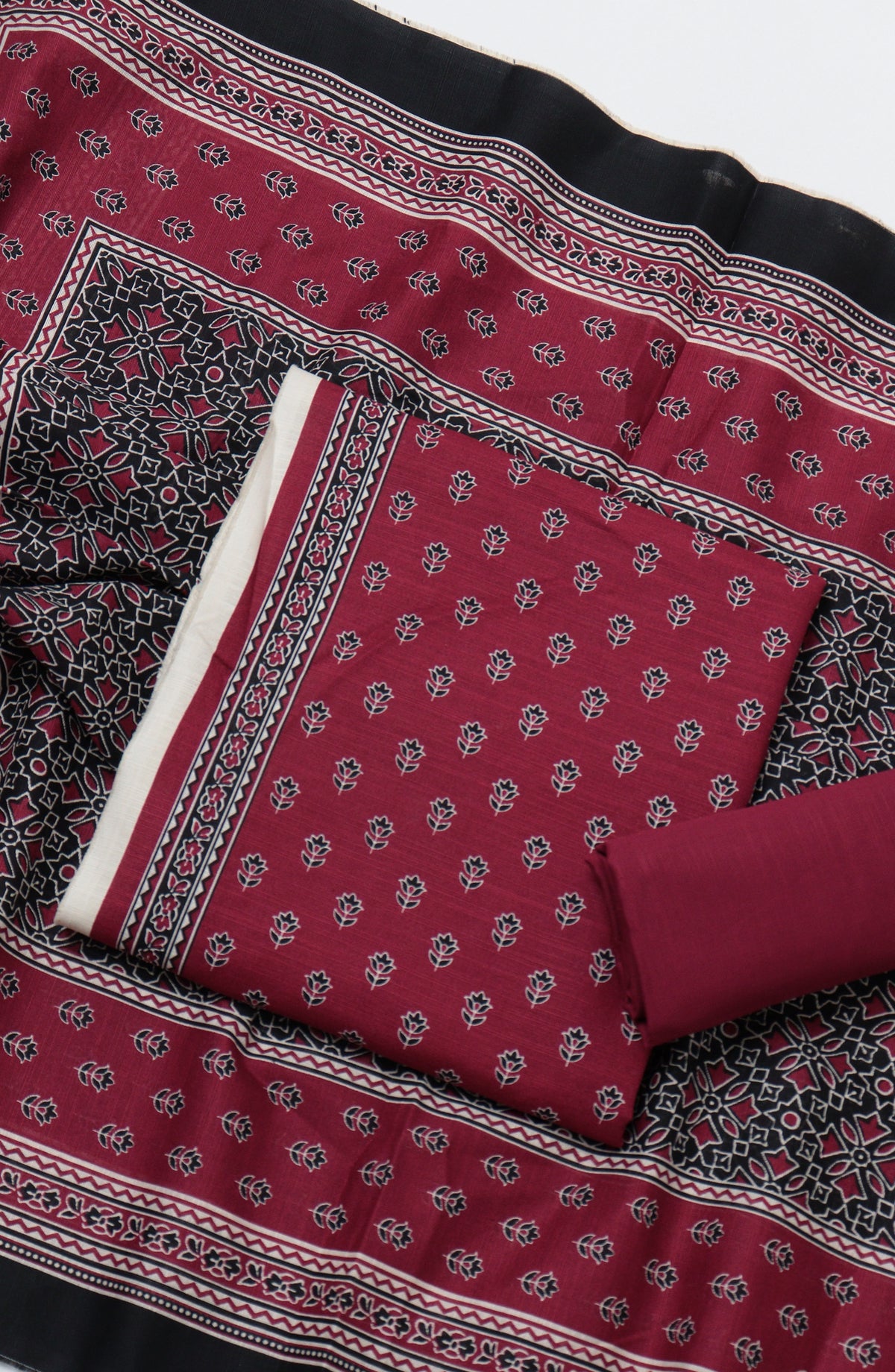Bin Saeed Printed Khaddar Unstitched 3 Piece Suit - D-08 - BS26KTR - Red - Winter Collection