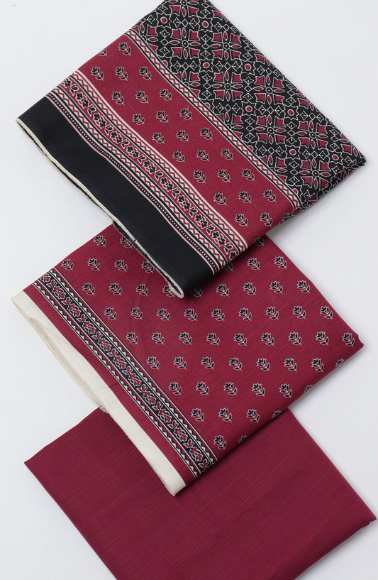Bin Saeed Printed Khaddar Unstitched 3 Piece Suit - D-08 - BS26KTR - Red - Winter Collection