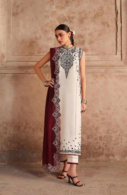 Bin Ilyas Amour Embroidered Lawn Unstitched 3 Piece Suit - 245-A - BL26AMR - Off White - Summer Collection