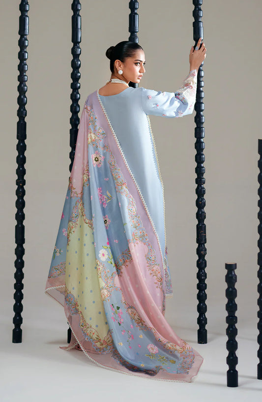 Bin Ilyas Amour Embroidered Lawn Unstitched 3 Piece Suit - 184-B - BL26AMR - Blue - Summer Collection