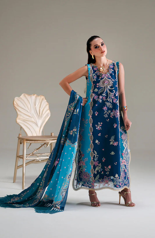 Bin Ilyas Amour Embroidered Lawn Unstitched 3 Piece Suit - 184-A - BL26AMR - Blue - Summer Collection