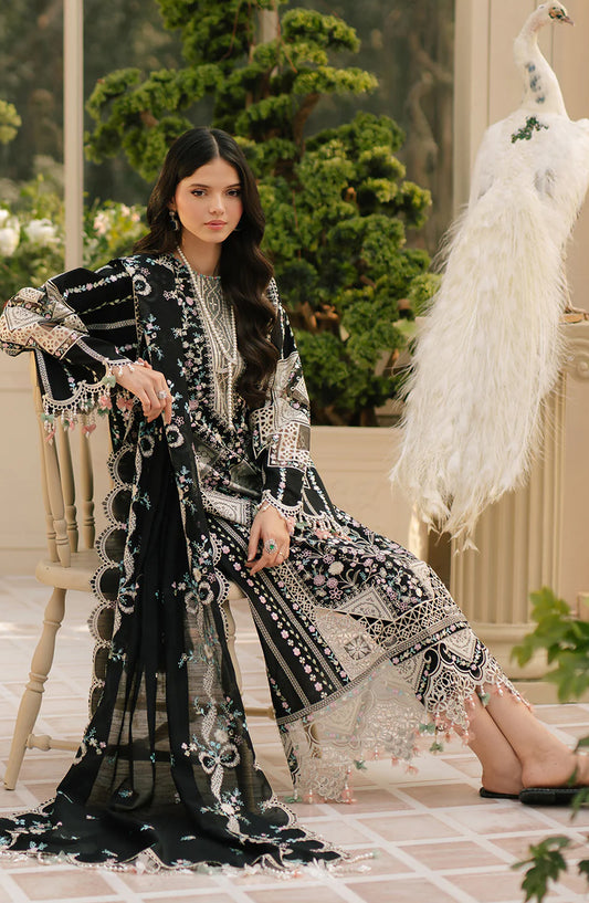 Bin Ilyas Heritage Dore Embroidered Lawn Unstitched 3 Piece Suit - 103-B - BL26HRT - Black - Summer Collection