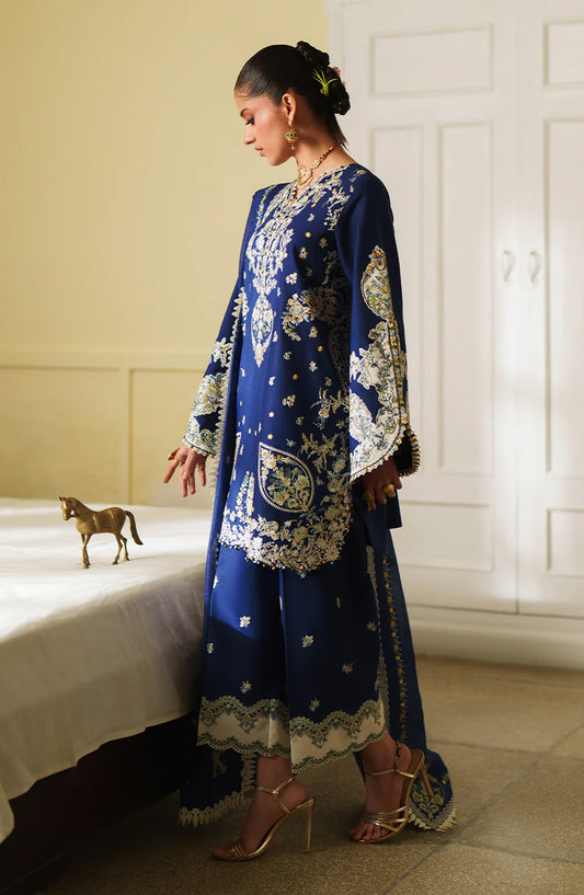 Bin Ilyas Heritage Dore Embroidered Lawn Unstitched 3 Piece Suit - D-175-B - BL26HRT - Blue - Summer Collection