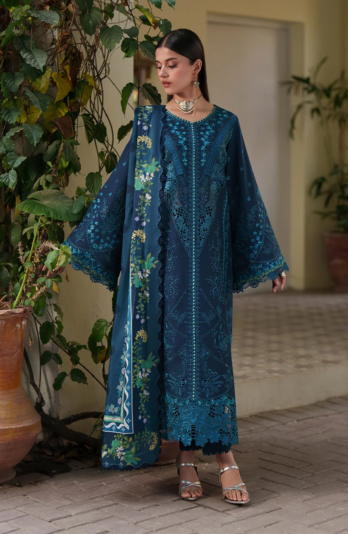 Bin Ilyas Heritage Dore Embroidered Lawn Unstitched 3 Piece Suit - 173-A - BL26HRT - Teal - Summer Collection
