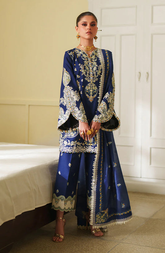 Bin Ilyas Heritage Dore Embroidered Lawn Unstitched 3 Piece Suit - D-175-B - BL26HRT - Blue - Summer Collection