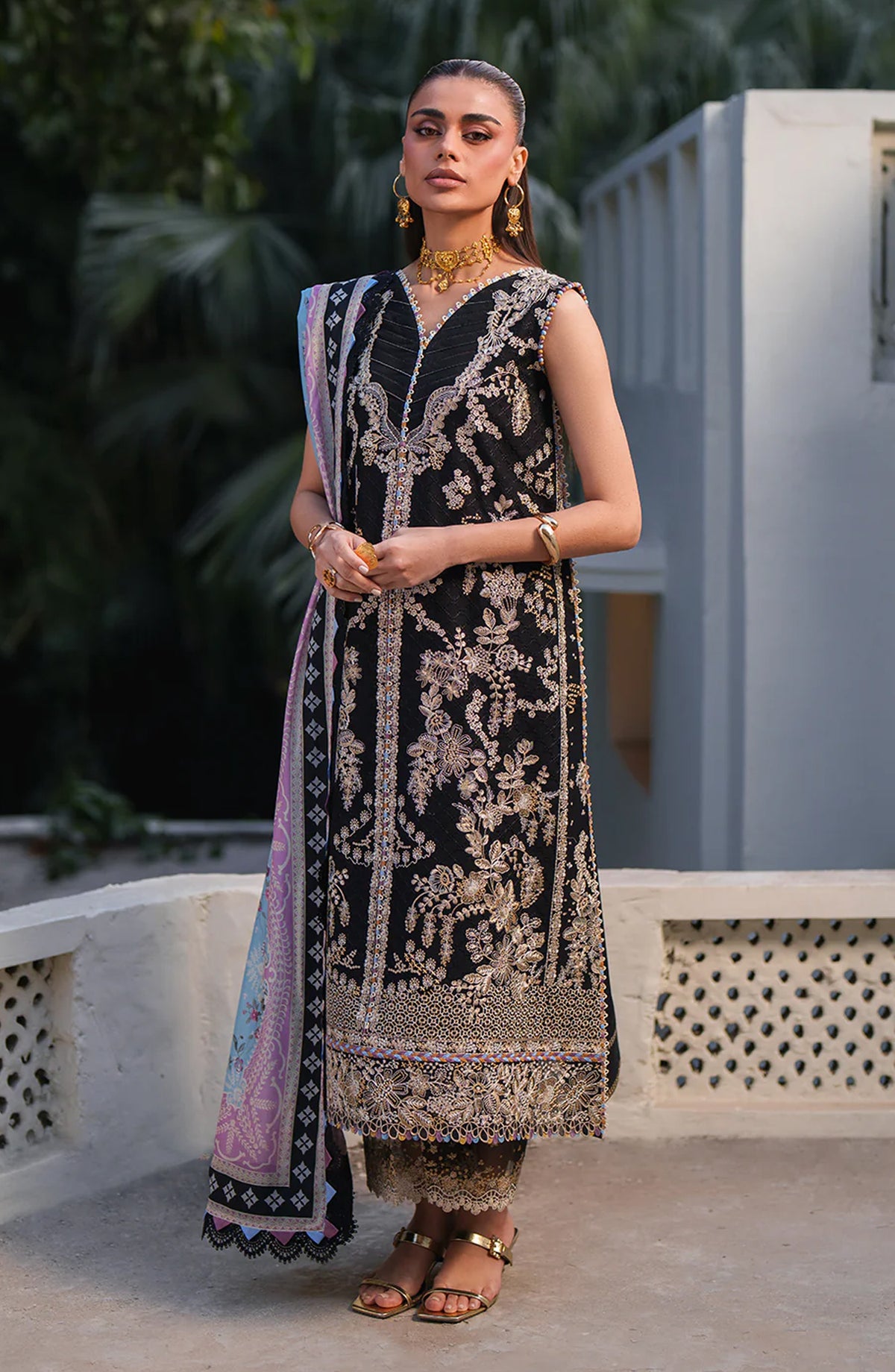 Bin Ilyas Heritage Dore Embroidered Lawn Unstitched 3 Piece Suit - 171-B - BL26HRT - Black - Summer Collection