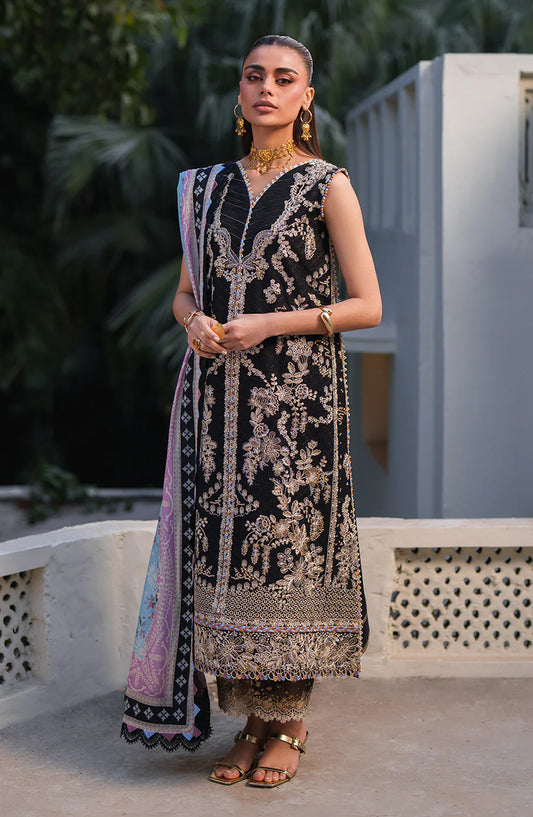 Bin Ilyas Heritage Dore Embroidered Lawn Unstitched 3 Piece Suit - 171-B - BL26HRT - Black - Summer Collection