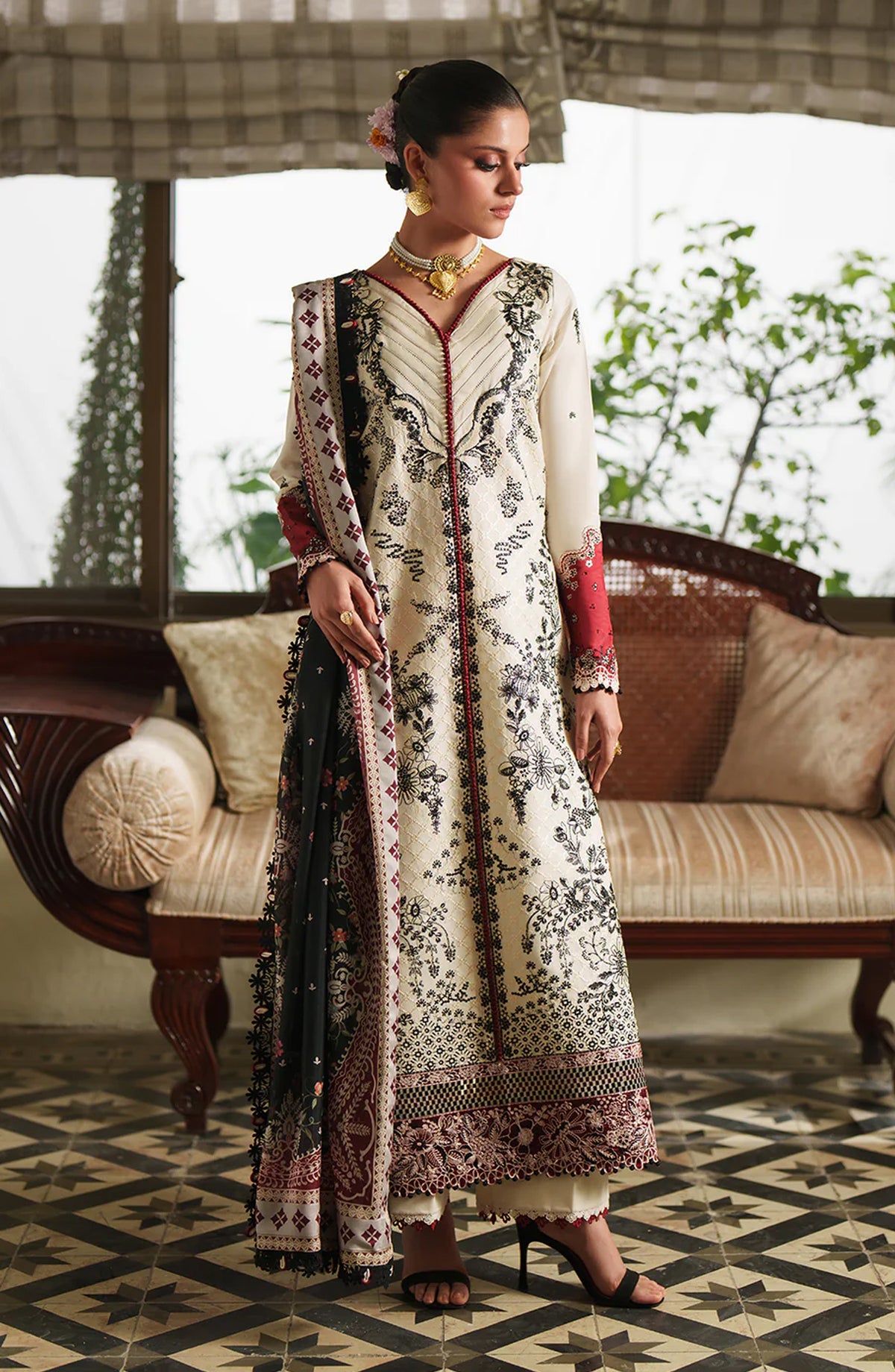Bin Ilyas Heritage Dore Embroidered Lawn Unstitched 3 Piece Suit - 171-A - BL26HRT - Fawn - Summer Collection