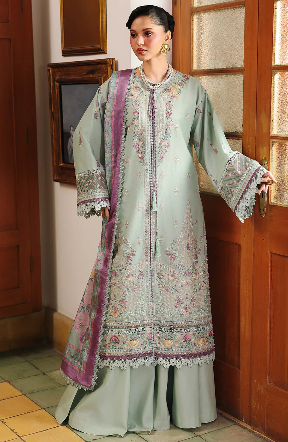 Bin Ilyas Lumina Embroidered Lawn Unstitched 3 Piece Suit - L77-A - BL26LMN - Green - Summer Collection