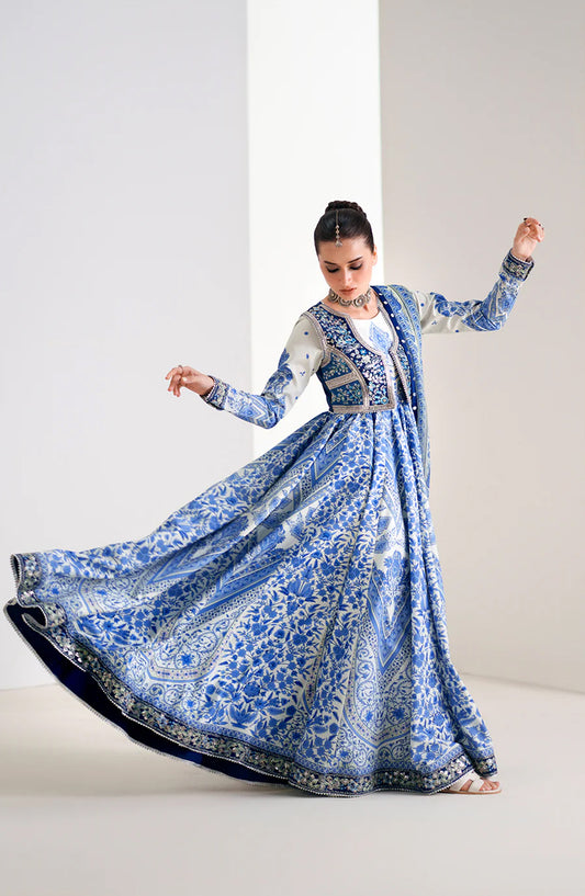 Bin Ilyas Lumina Embroidered Lawn Unstitched 3 Piece Suit - 188-A - BL26LMN - Blue - Summer Collection