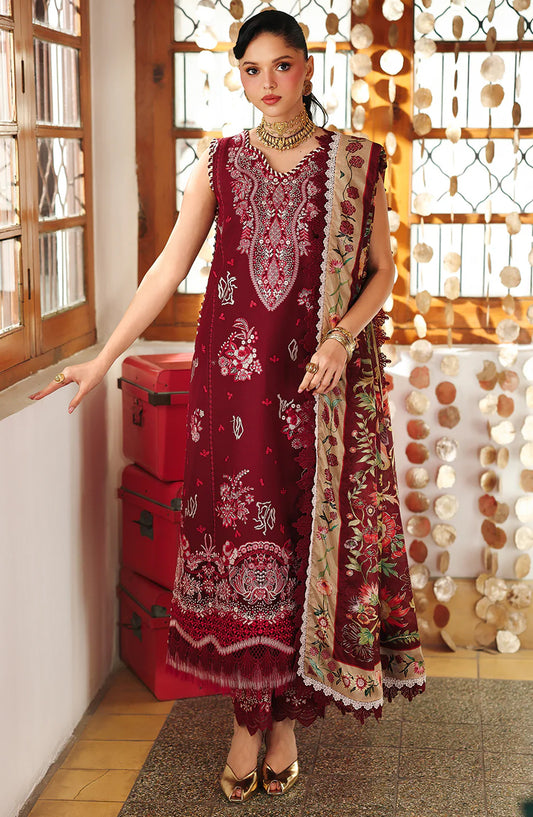 Bin Ilyas Lumina Embroidered Lawn Unstitched 3 Piece Suit - L76-A - BL26LMN - Maroon - Summer Collection
