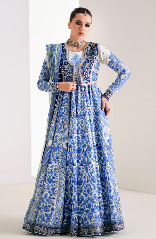 Bin Ilyas Lumina Embroidered Lawn Unstitched 3 Piece Suit - 188-A - BL26LMN - Blue - Summer Collection