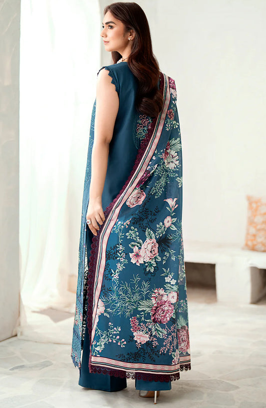 Bin Ilyas Luxury Embroidered Lawn Unstitched 3 Piece Suit - 307-B - BL26LWL - Teal - Summer Collection