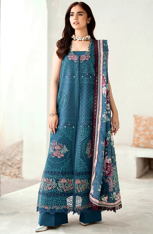 Bin Ilyas Luxury Embroidered Lawn Unstitched 3 Piece Suit - 307-B - BL26LWL - Teal - Summer Collection