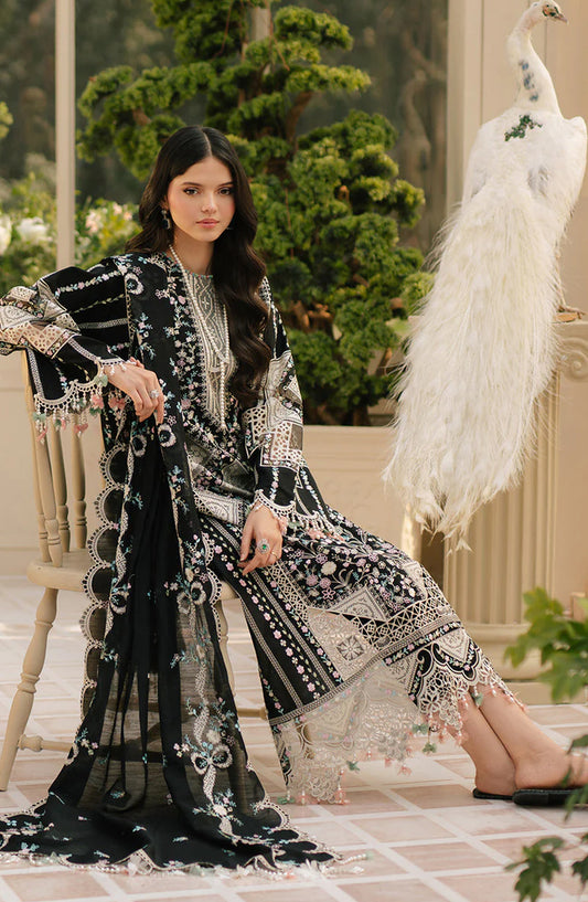 Bin Ilyas Luxury Embroidered Lawn Unstitched 3 Piece Suit - 103-B - BL26LWL - Black - Summer Collection