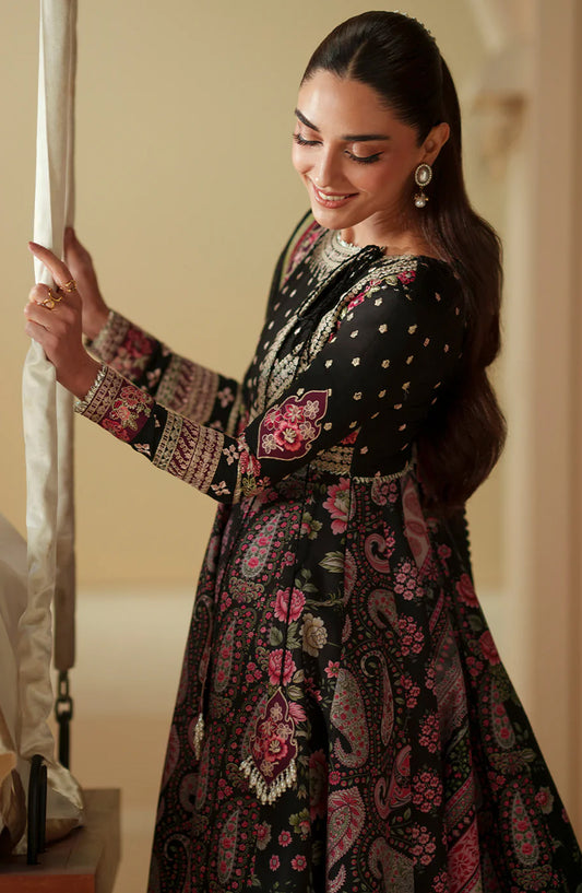 Bin Ilyas Mashriq Luxury Embroidered Lawn Unstitched 3 Piece Suit - D-115-B - BL26MQR - Black - Summer Collection