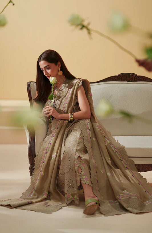 Bin Ilyas Mashriq Luxury Embroidered Lawn Unstitched 3 Piece Suit - D-113-A - BL26MQR - Beige - Summer Collection