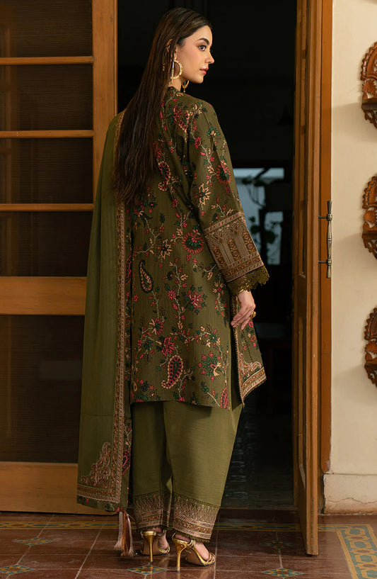 Bin Ilyas Gulrukh Luxury Embroidered Khaddar Unstitched 3 Piece Suit - D-67-B - BL26GLR - Green - Summer Collection