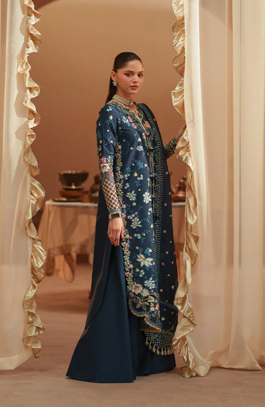 Bin Ilyas Mashriq Luxury Embroidered Lawn Unstitched 3 Piece Suit - D-117-C - BL26MQR - Blue - Summer Collection