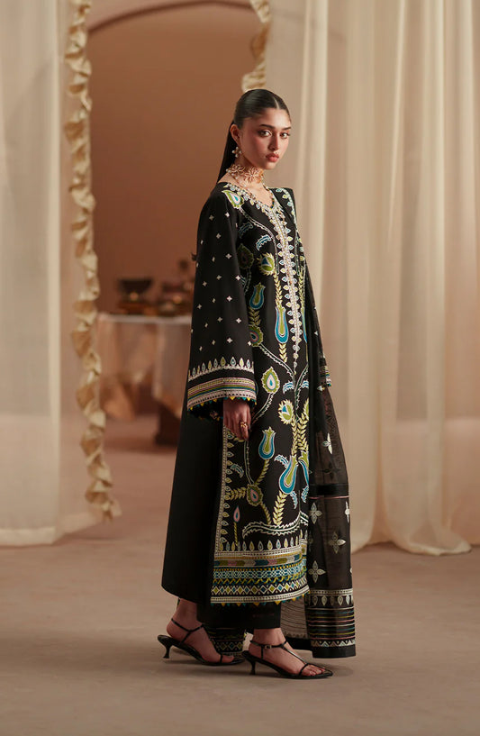 Bin Ilyas Mashriq Luxury Embroidered Lawn Unstitched 3 Piece Suit - D-118-B - BL26MQR - Black - Summer Collection