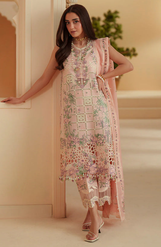 Bin Ilyas Mashriq Luxury Embroidered Lawn Unstitched 3 Piece Suit - D-111-B - BL26MQR - Pink - Summer Collection