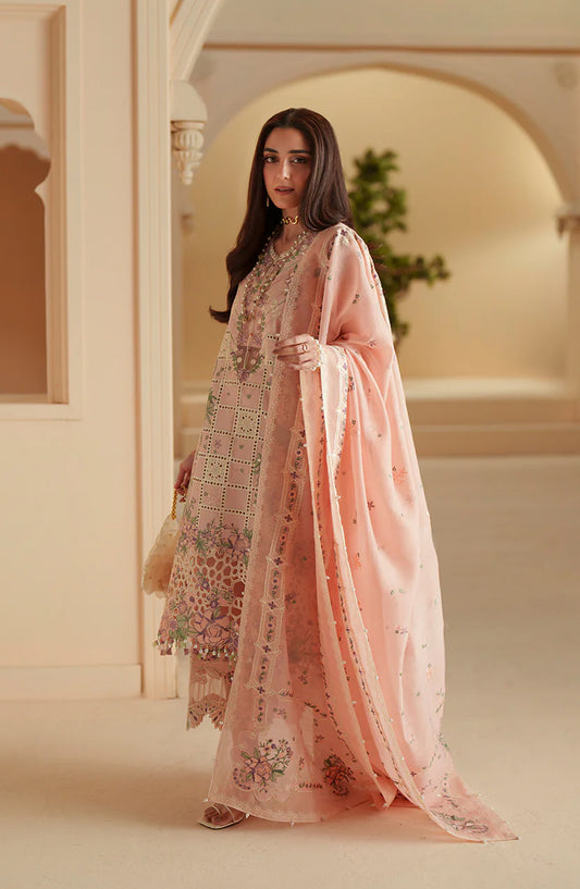 Bin Ilyas Mashriq Luxury Embroidered Lawn Unstitched 3 Piece Suit - D-111-B - BL26MQR - Pink - Summer Collection