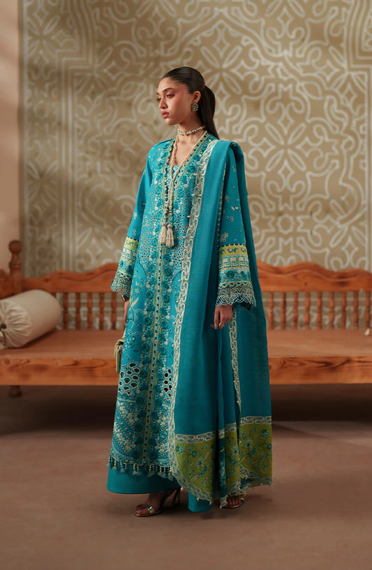 Bin Ilyas Mashriq Luxury Embroidered Lawn Unstitched 3 Piece Suit - D-116-B - BL26MQR - Ferozi - Summer Collection