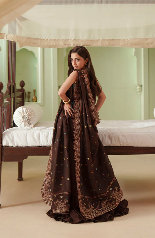 Bin Ilyas Mashriq Luxury Embroidered Lawn Unstitched 3 Piece Suit - D-117-B - BL26MQR - Brown - Summer Collection