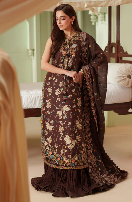 Bin Ilyas Mashriq Luxury Embroidered Lawn Unstitched 3 Piece Suit - D-117-B - BL26MQR - Brown - Summer Collection