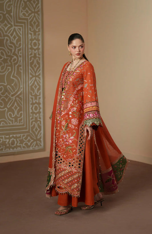 Bin Ilyas Mashriq Luxury Embroidered Lawn Unstitched 3 Piece Suit - D-116-A - BL26MQR - Orange - Summer Collection