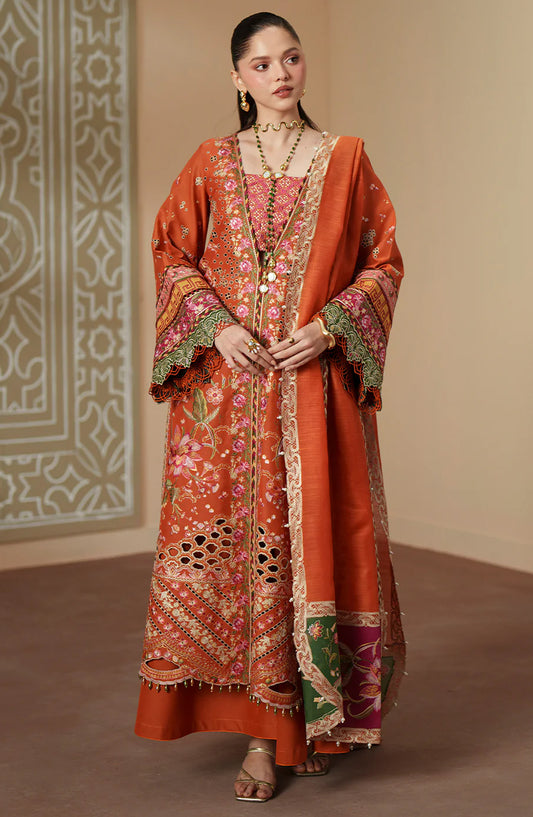 Bin Ilyas Mashriq Luxury Embroidered Lawn Unstitched 3 Piece Suit - D-116-A - BL26MQR - Orange - Summer Collection