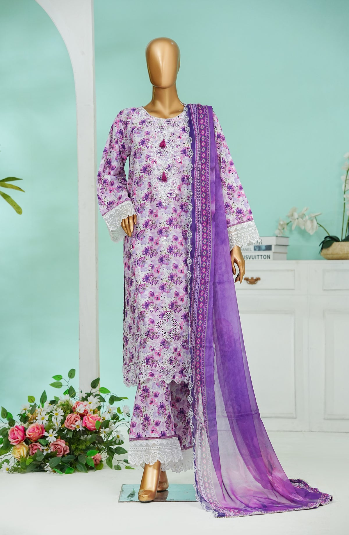 Bin Saeed Chikankari & Appliquekari Stitched 3 Piece Suit - D-06 - BS26QKI - Purple - Festive Collection