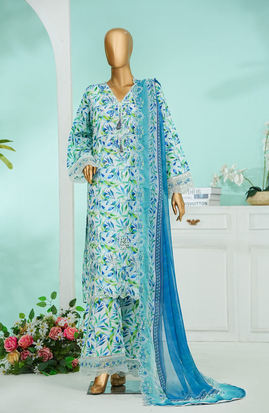 Bin Saeed Chikankari & Appliquekari Stitched 3 Piece Suit - D-05 - BS26QKI - Blue - Festive Collection