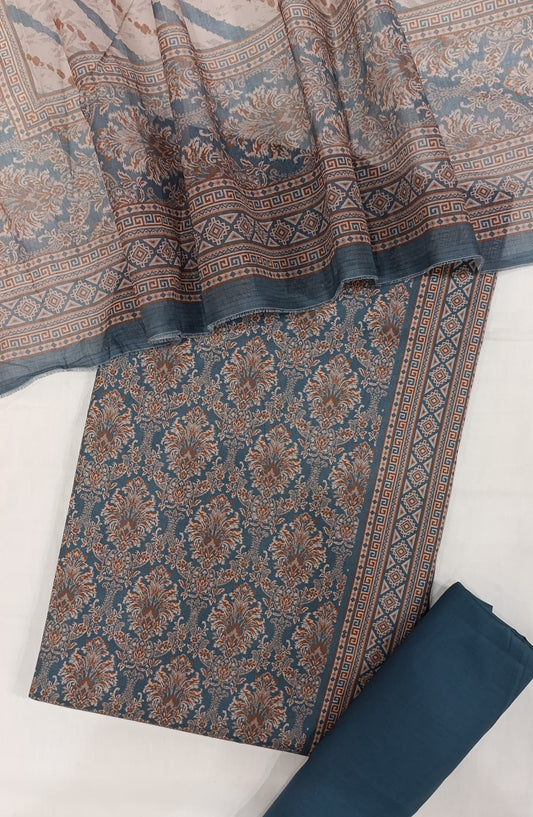 Bin Saeed Digital Printed Cotton Cambric Unstitched 3 Piece Suit - Design-39 - BS25DCC - Blue - Summer Collection