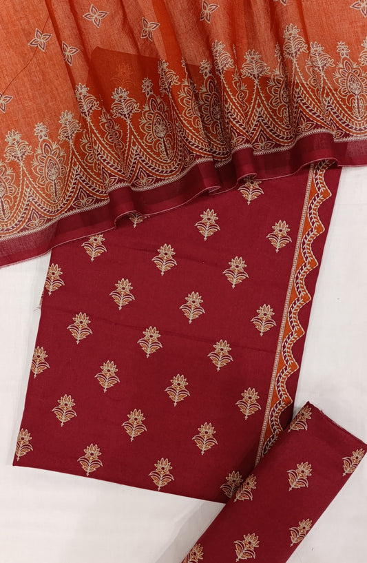 Bin Saeed Digital Printed Cotton Cambric Unstitched 3 Piece Suit - Design-38 - BS25DCC - Red - Summer Collection