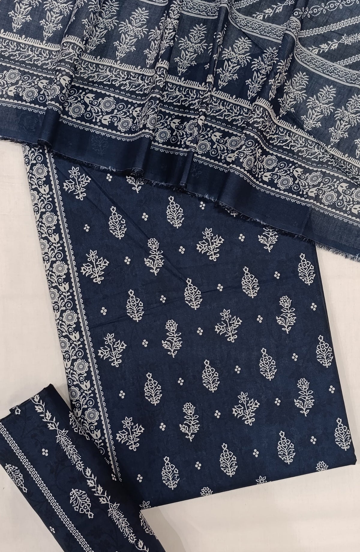Bin Saeed Digital Printed Cotton Cambric Unstitched 3 Piece Suit - Design-37 - BS25DCC - Dark Blue - Summer Collection